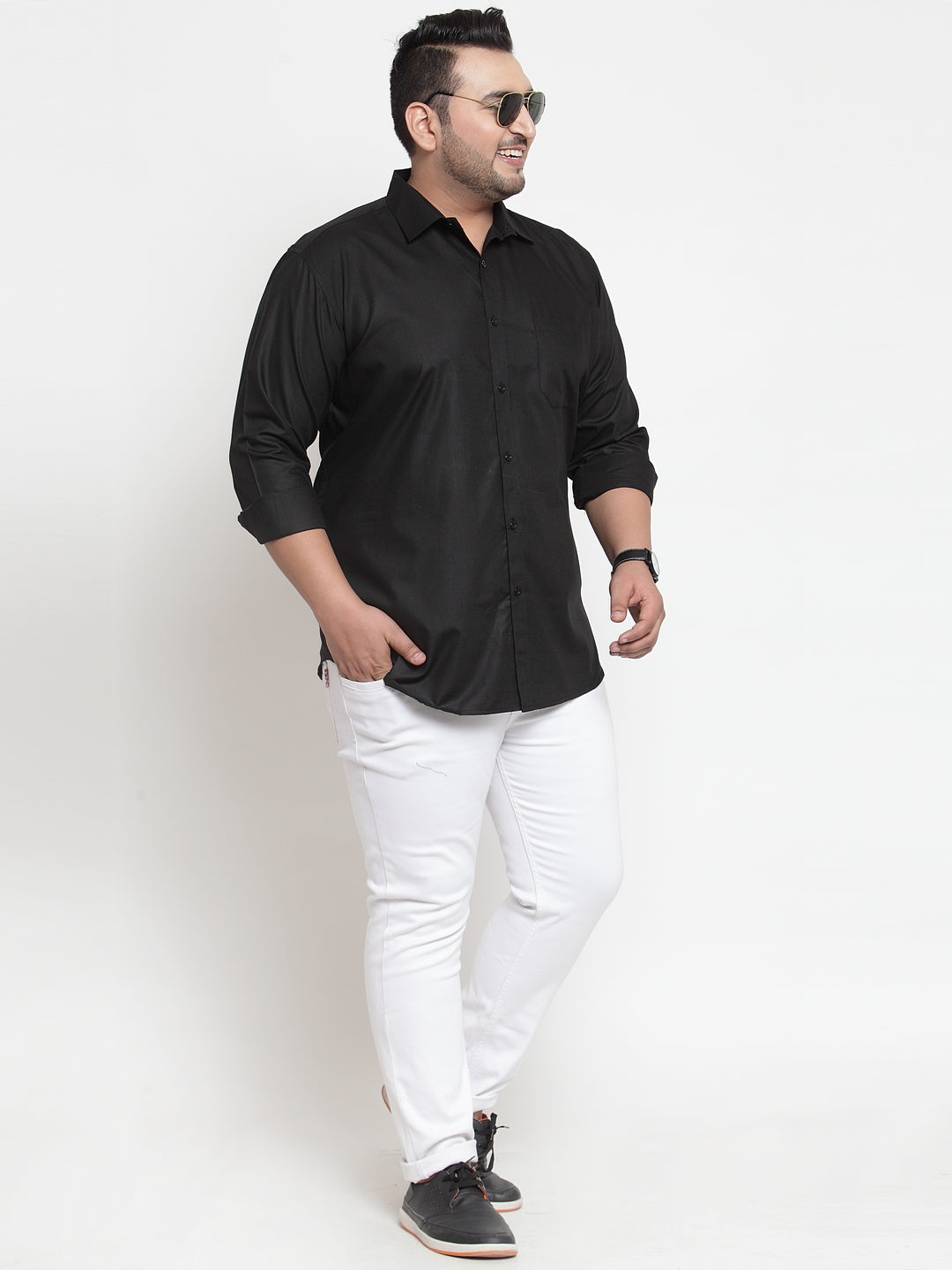 Plus Size Men Black Cotton  Casual Shirt