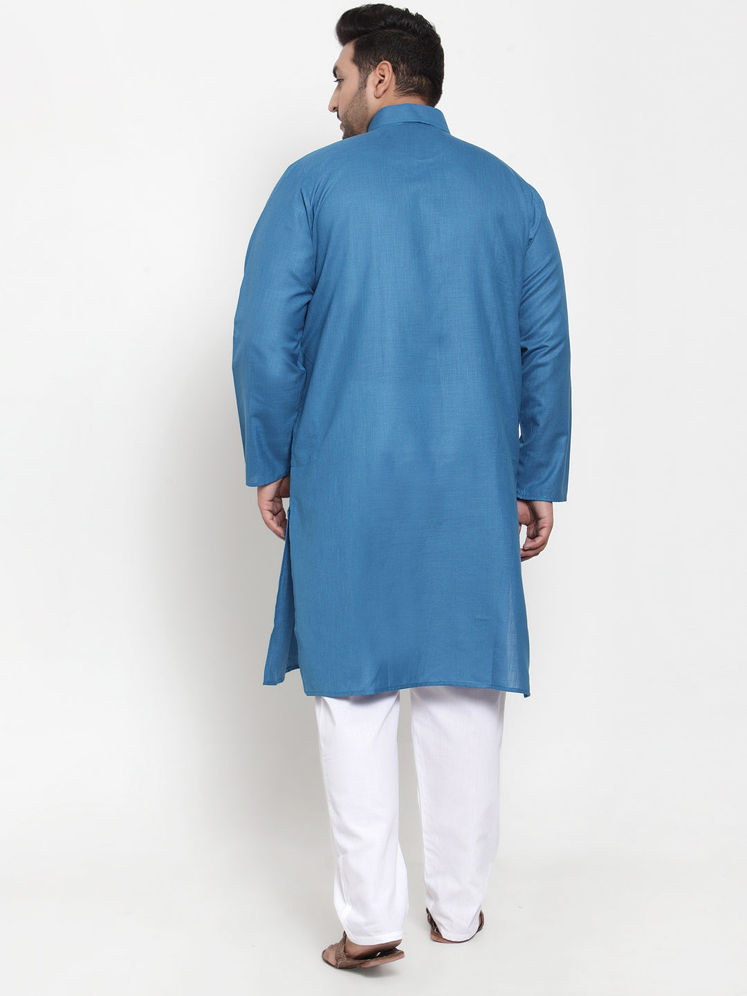 Plus Size Men Blue & White Solid Kurta with Pyjamas