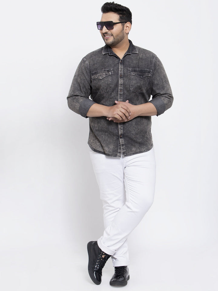 Plus Size Men Charcoal Regular Fit Faded Casual Shirt