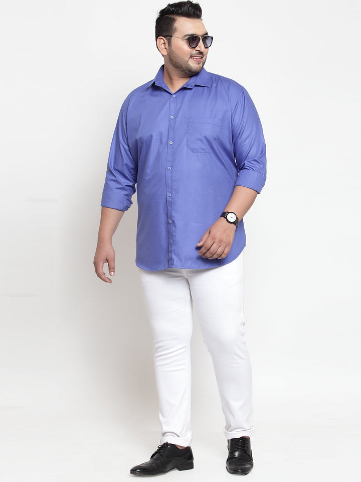 Plus Size Men Blue Regular Fit Solid Casual Shirt