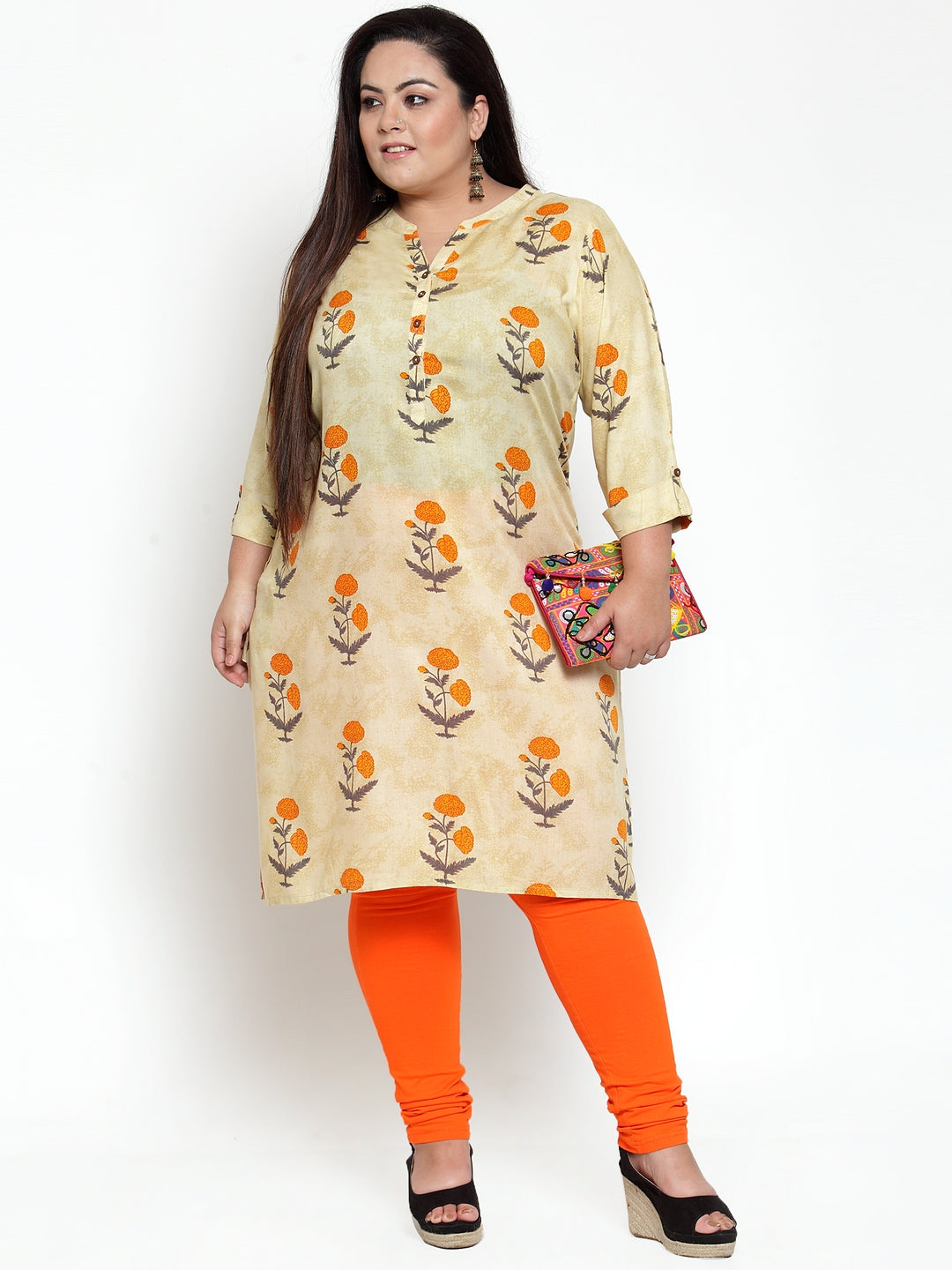 Plus Size Orange Solid Leggings