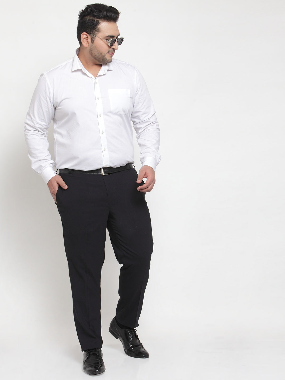 Plus Size Men Navy Blue Regular Fit Solid Formal Trousers