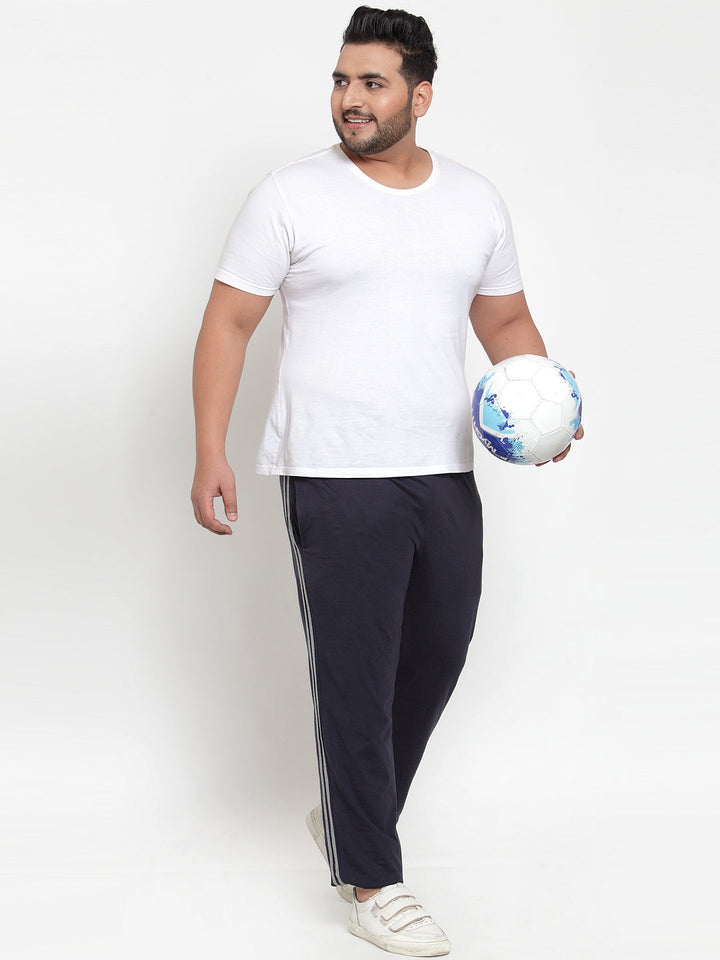 Plus Size Men Navy Regular Fit Tack Pants