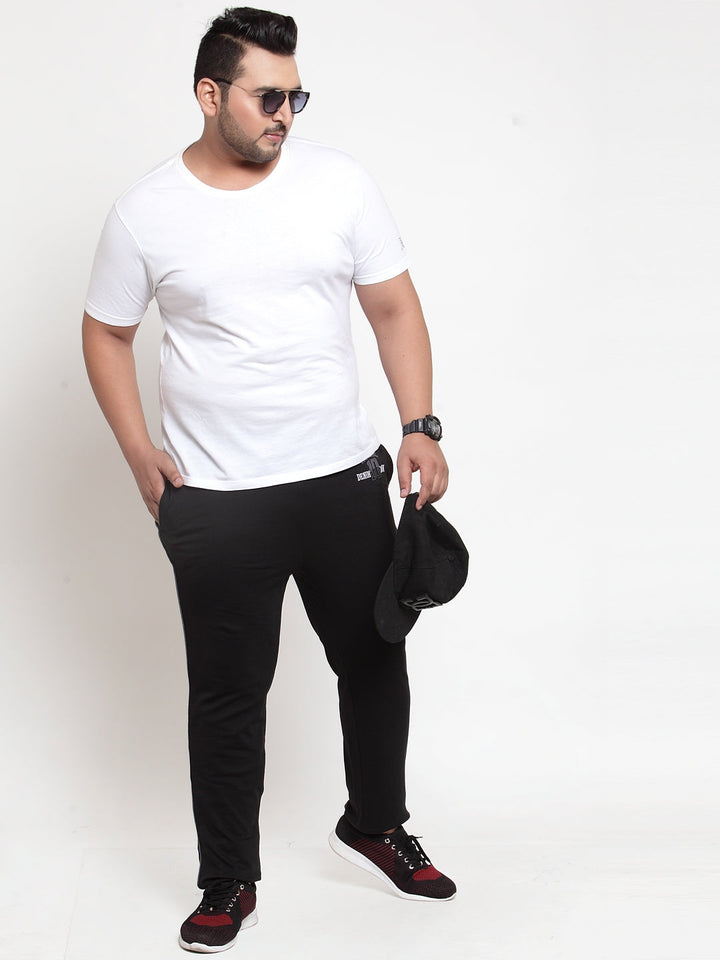 Plus Size Men Black Solid Straight-Fit Trackpant