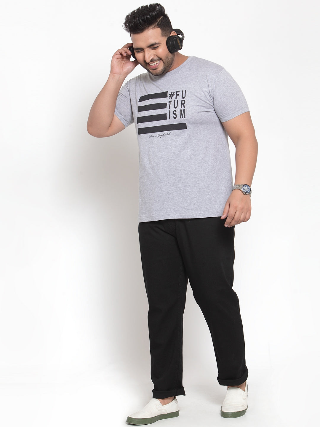 Plus Size Men Black Regular Fit Mid-Rise Clean Look Jeans