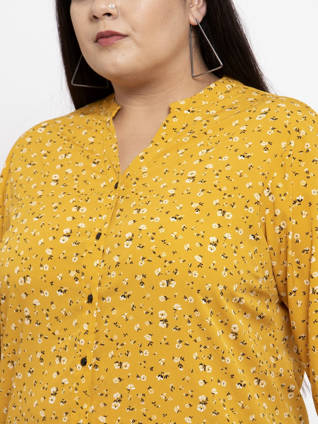 Plus Size Women Yellow Printed Tunic