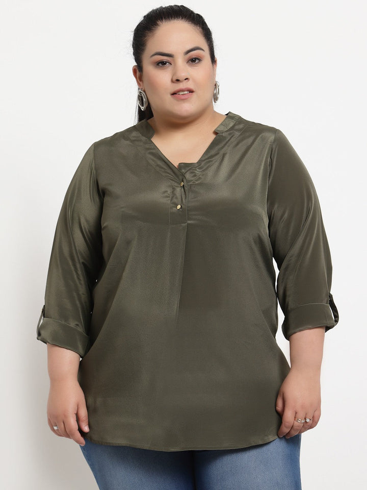 Plus Size Olive Green Solid Top