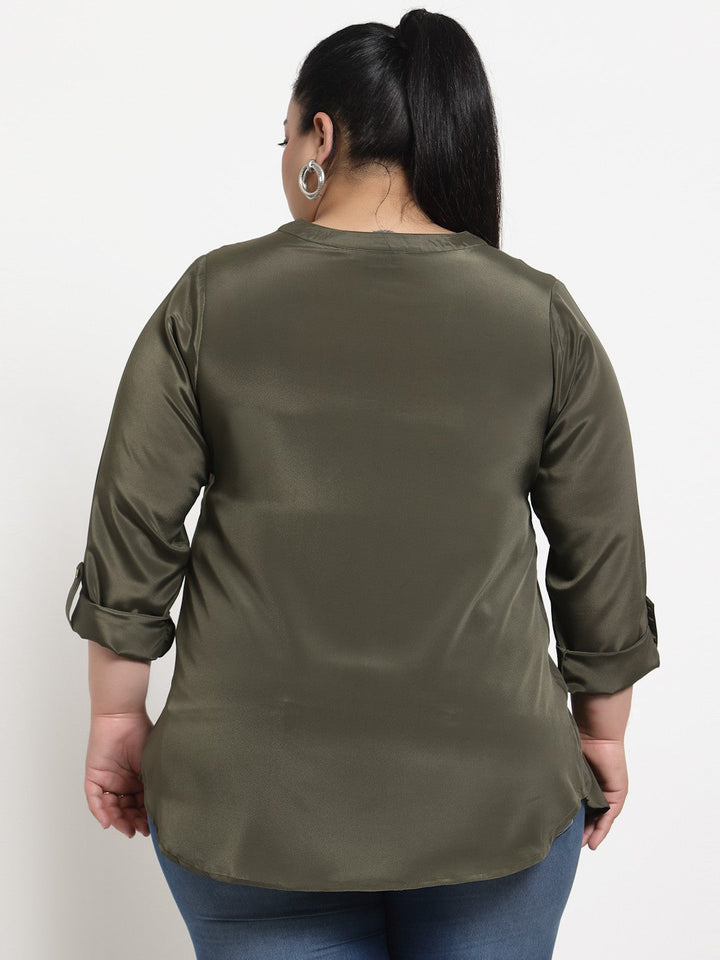 Plus Size Olive Green Solid Top