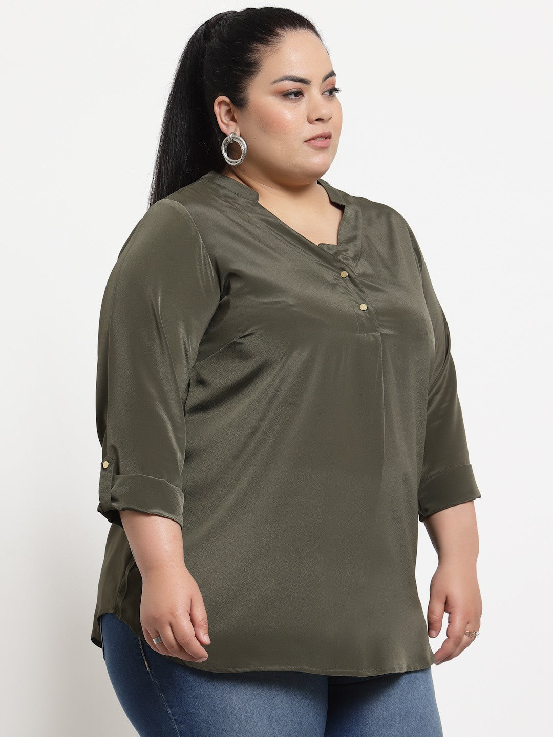 Plus Size Olive Green Solid Top