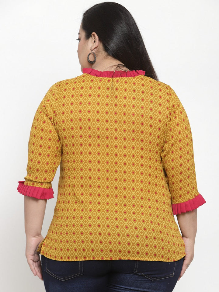 Plus Size Women Mustard Yellow Printed Top