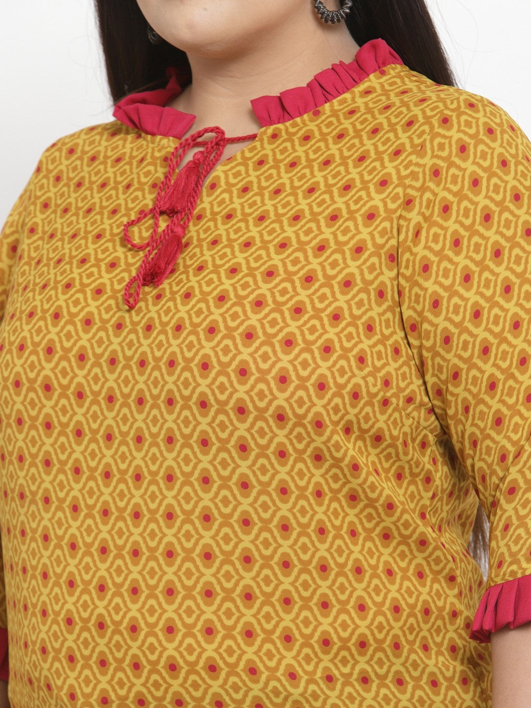 Plus Size Women Mustard Yellow Printed Top