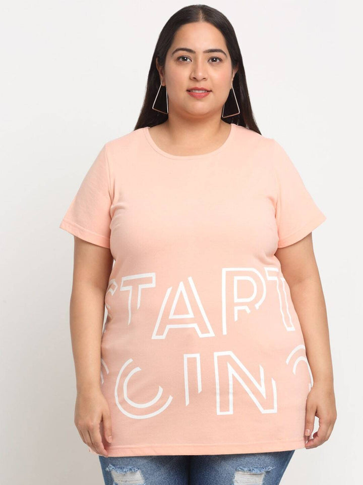 Plus Size  Typography Printed Cotton T-shirt