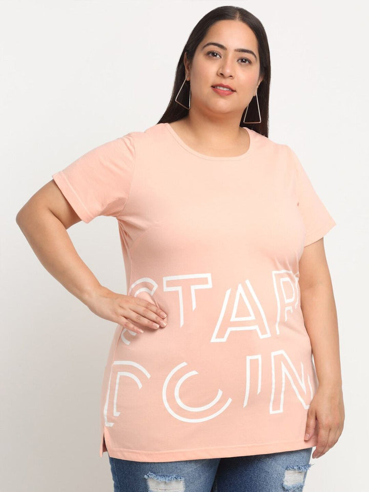 Plus Size  Typography Printed Cotton T-shirt