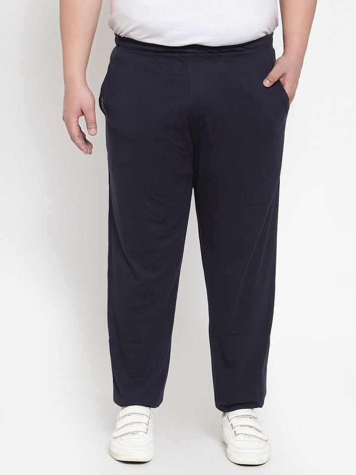 Plus Size Men Navy Blue Solid Track Pants