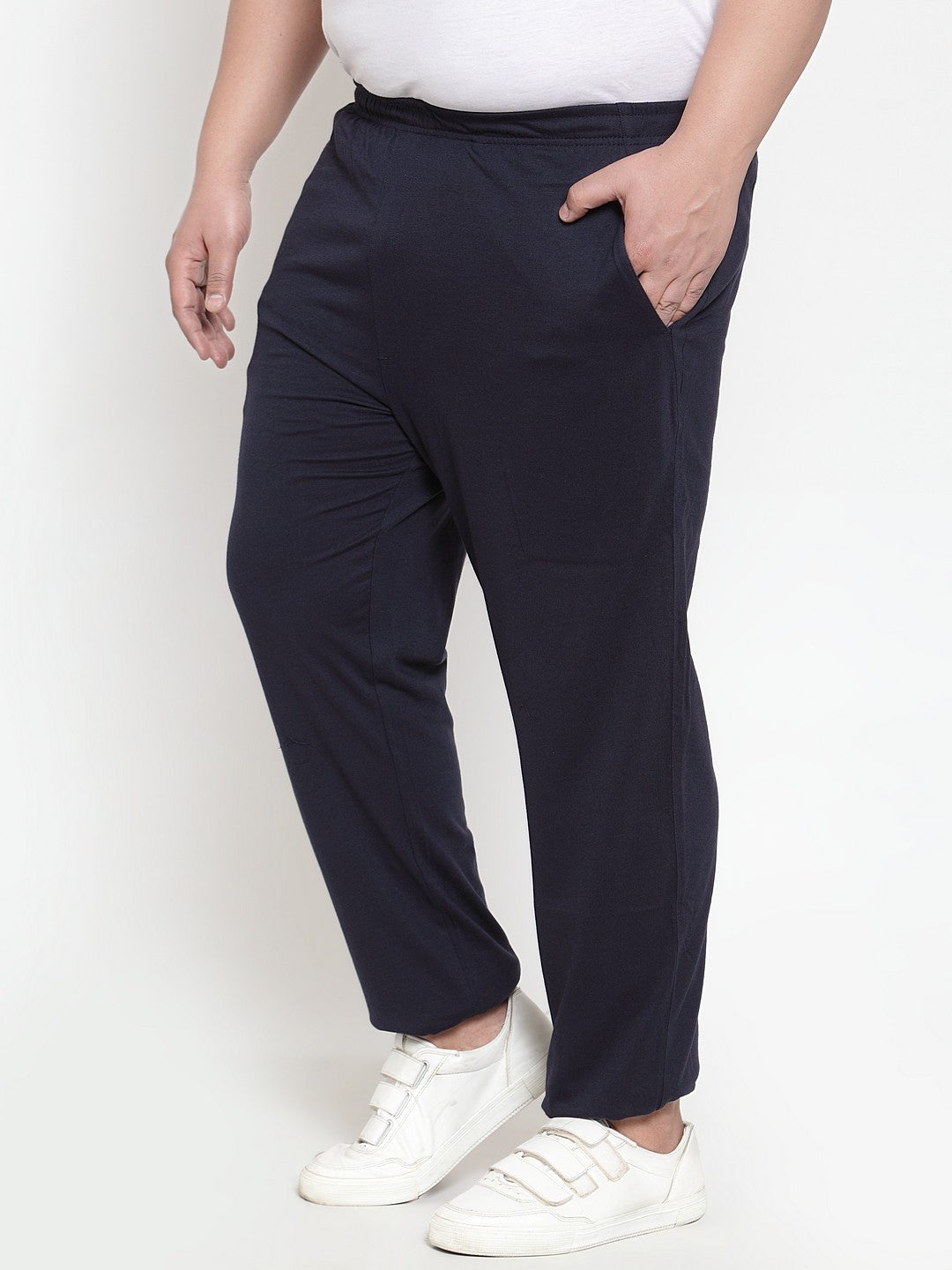 Plus Size Men Navy Blue Solid Track Pants