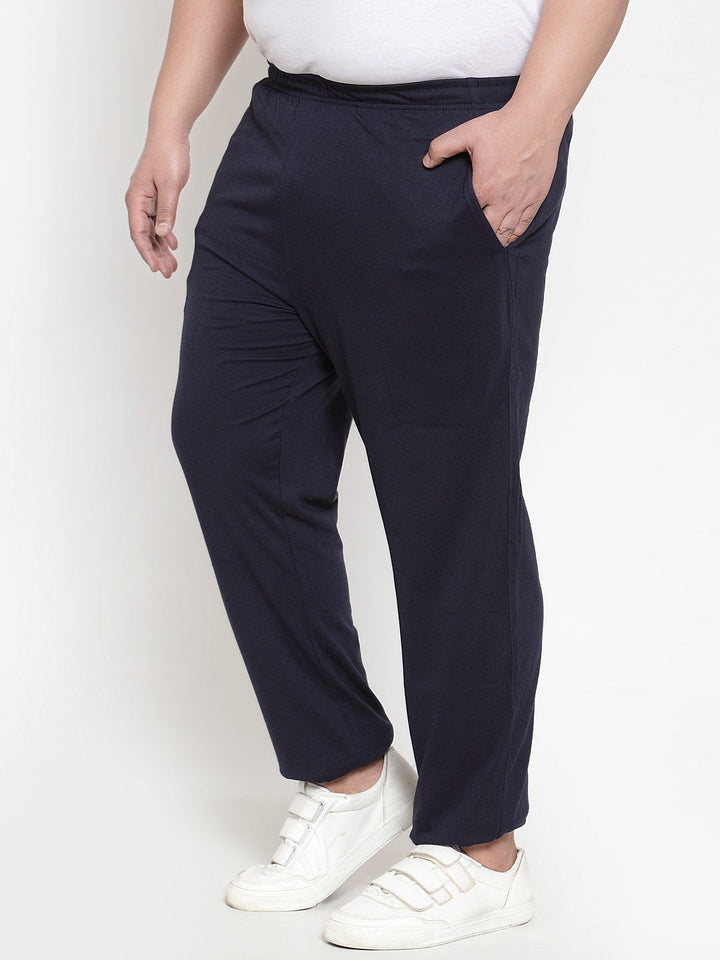 Plus Size Men Navy Blue Solid Track Pants