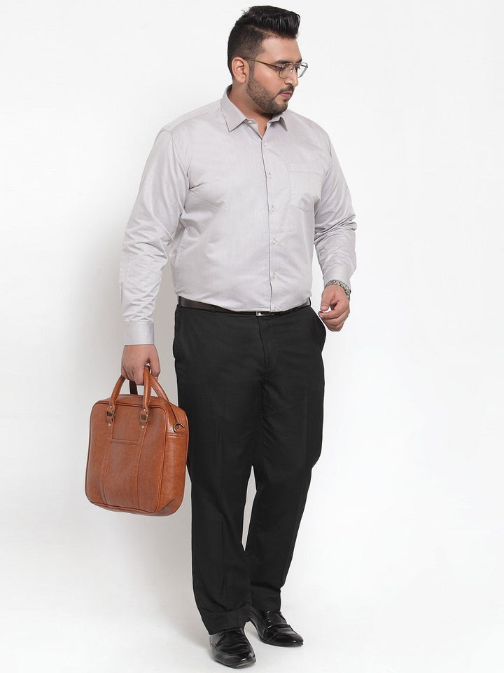 Plus Size Men Grey Comfort Regular Fit Solid Formal Shirt