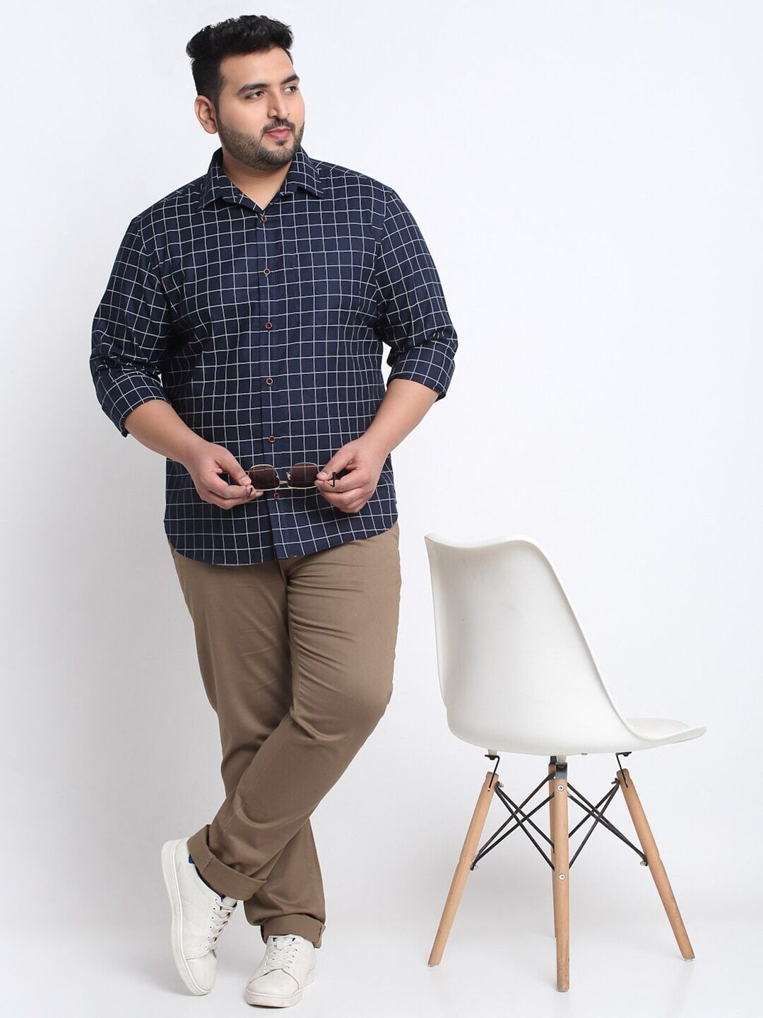 Plus Size  Tattersall Checks Cotton Casual Shirt