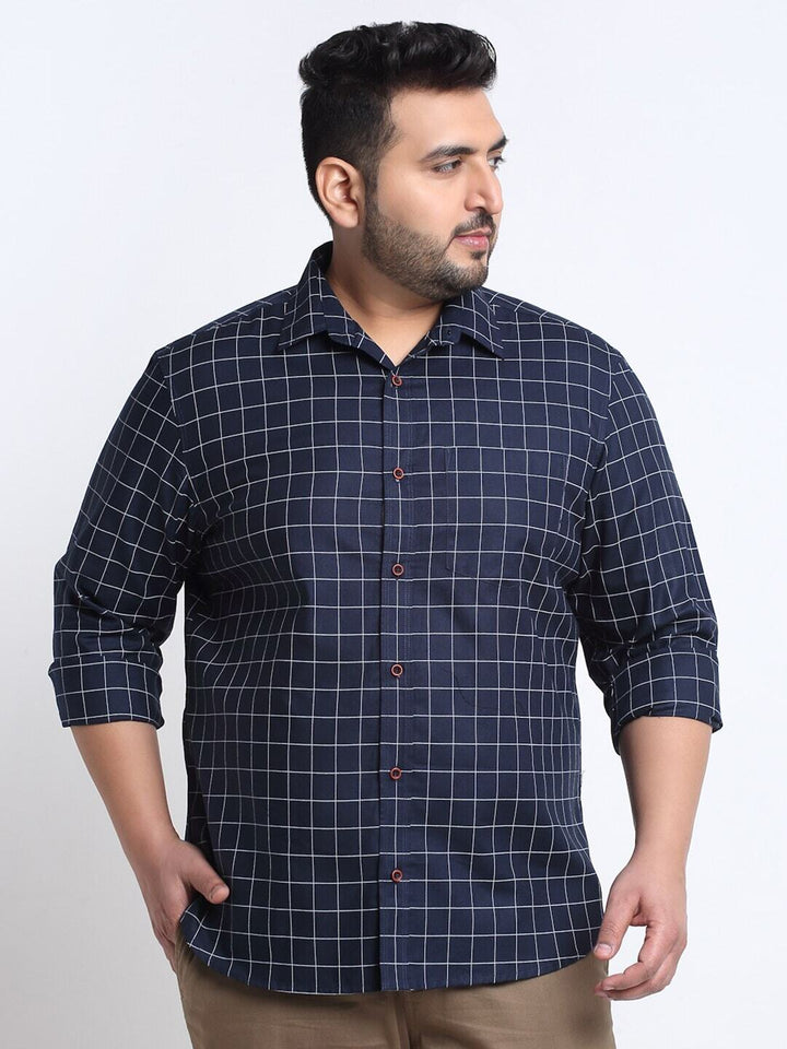 Plus Size  Tattersall Checks Cotton Casual Shirt