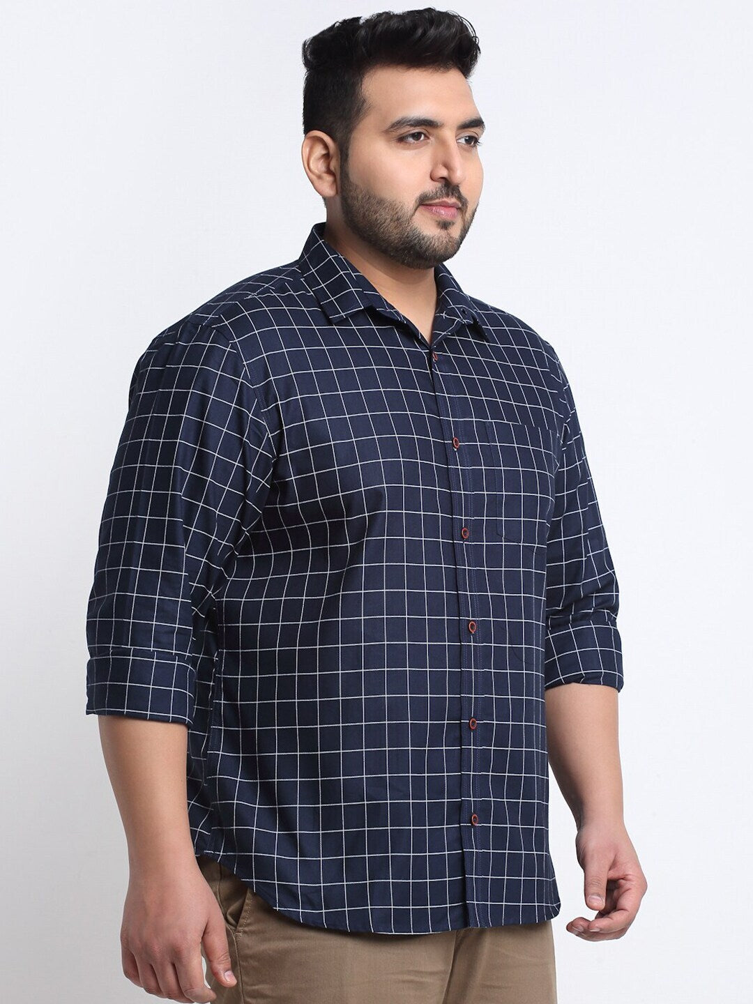 Plus Size  Tattersall Checks Cotton Casual Shirt