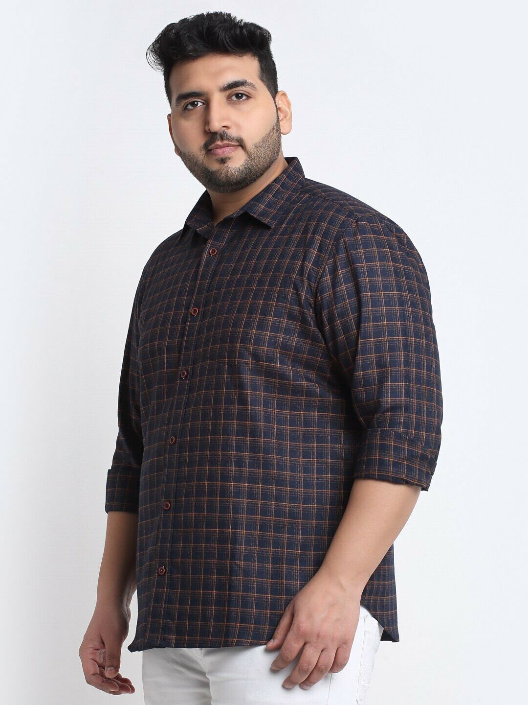 Plus Size Men  Tartan Checks Checked Casual Cotton Shirt