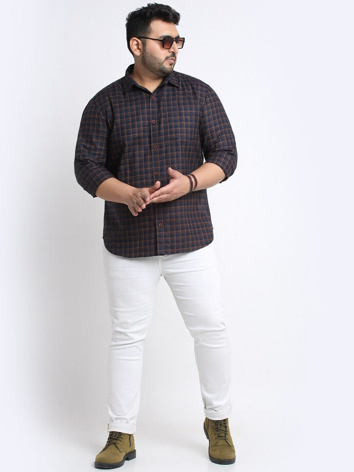 Plus Size Men  Tartan Checks Checked Casual Cotton Shirt