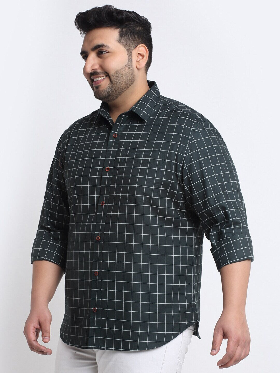 Plus Size Men  Grid Tattersall Checks Cotton Casual Shirt
