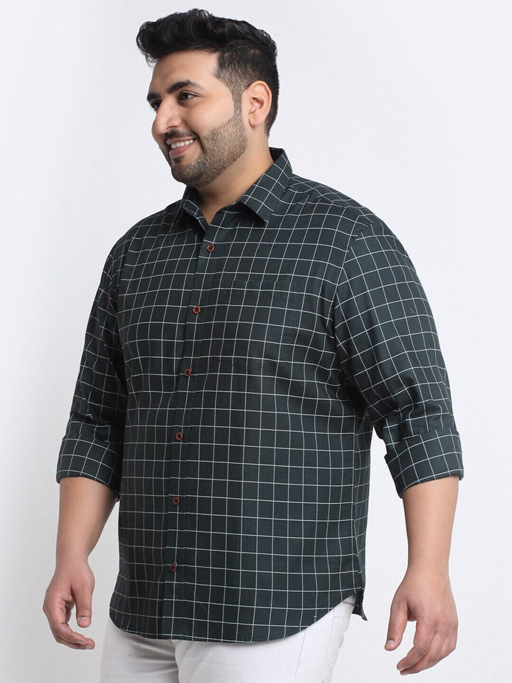 Plus Size Men  Grid Tattersall Checks Cotton Casual Shirt