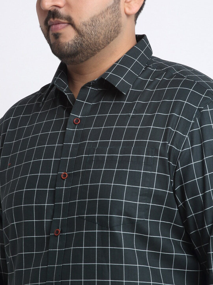 Plus Size Men  Grid Tattersall Checks Cotton Casual Shirt