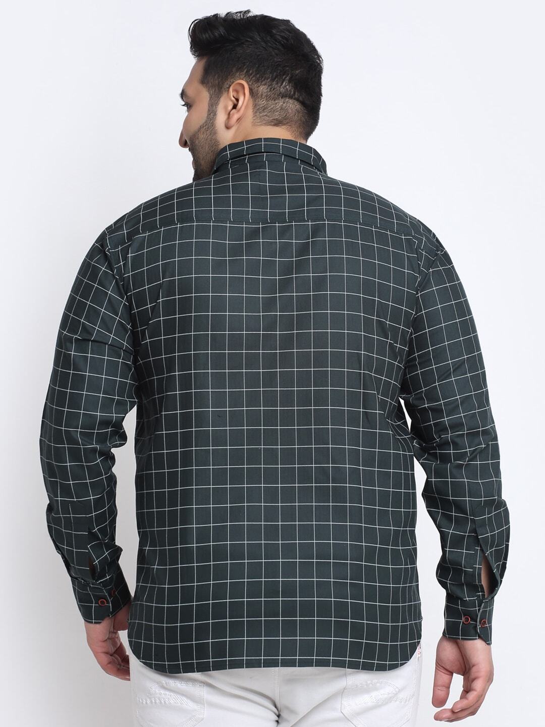 Plus Size Men  Grid Tattersall Checks Cotton Casual Shirt