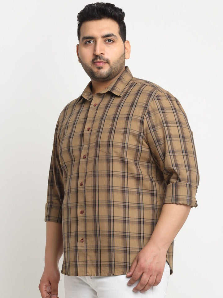 Plus Size  Tartan Checks Cotton Casual Shirt
