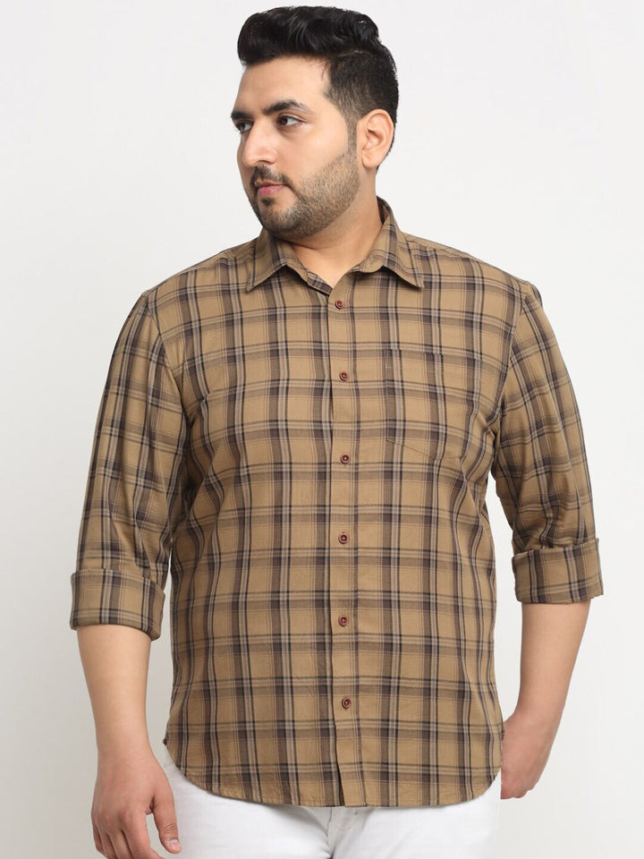 Plus Size  Tartan Checks Cotton Casual Shirt