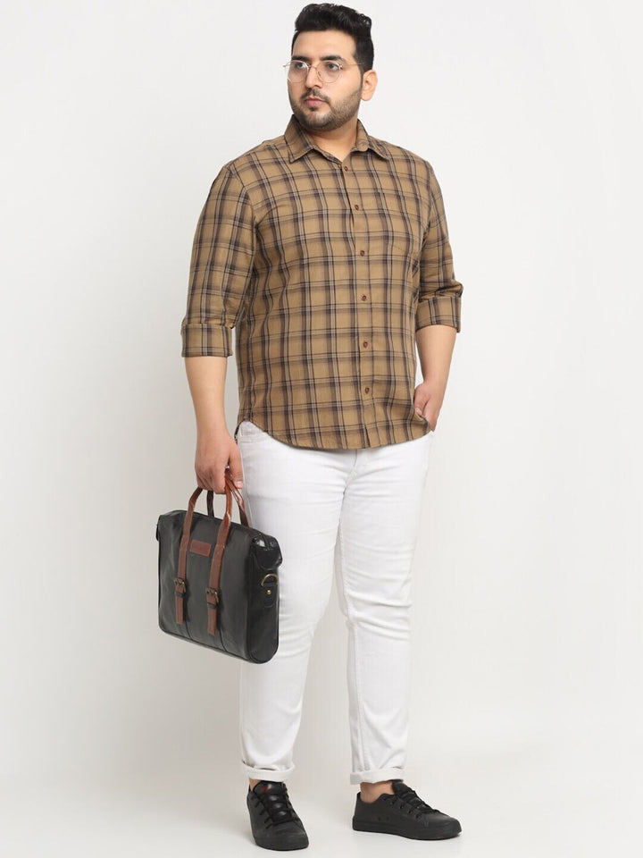 Plus Size  Tartan Checks Cotton Casual Shirt