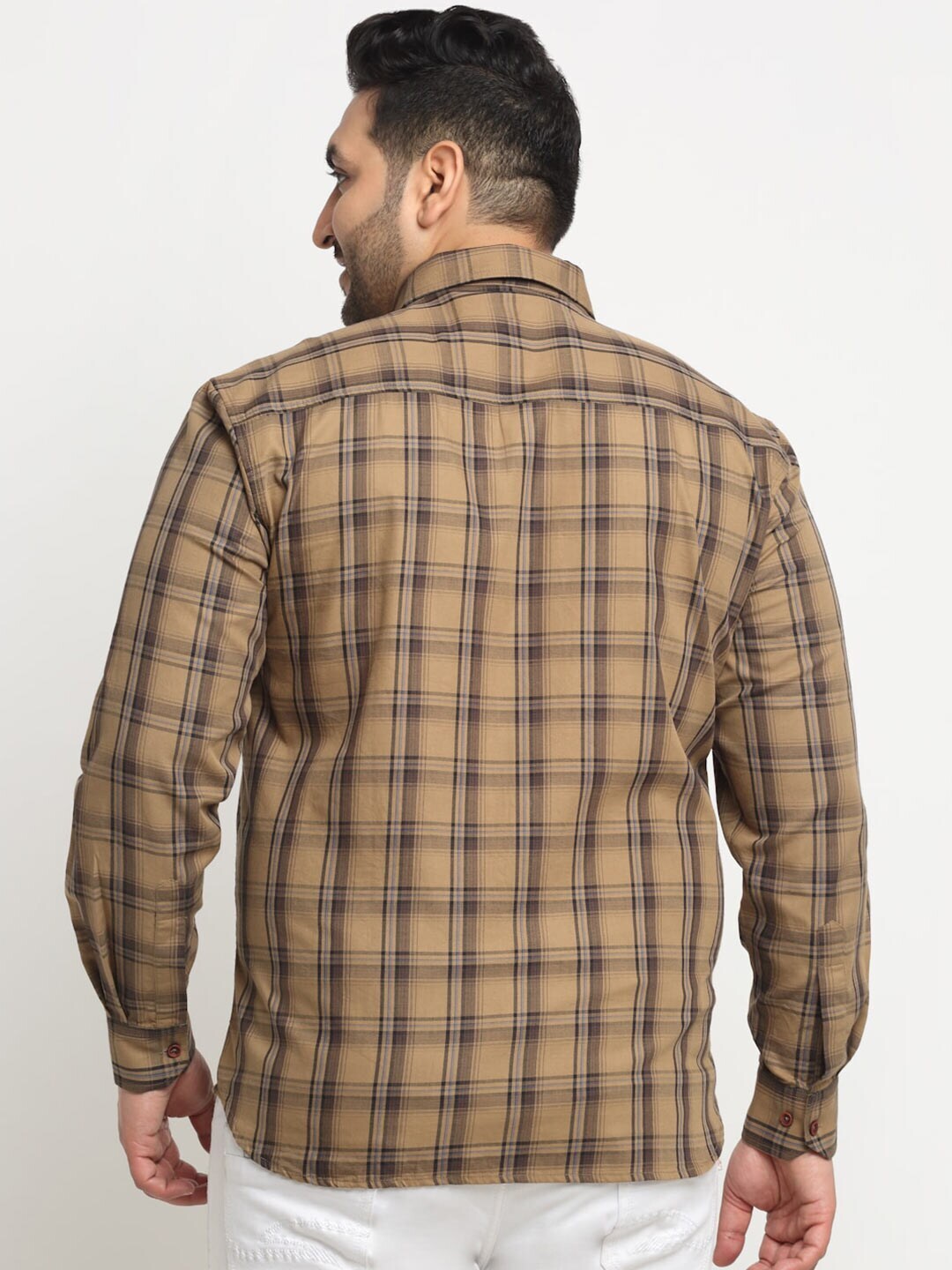 Plus Size  Tartan Checks Cotton Casual Shirt