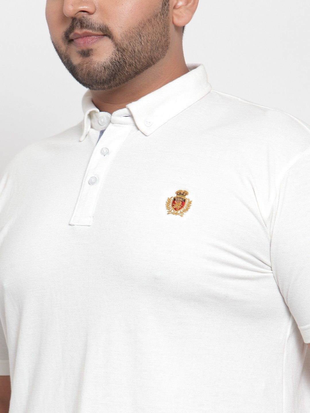 Plus Size Men White Solid Polo Collar Pure Cotton T-shirt