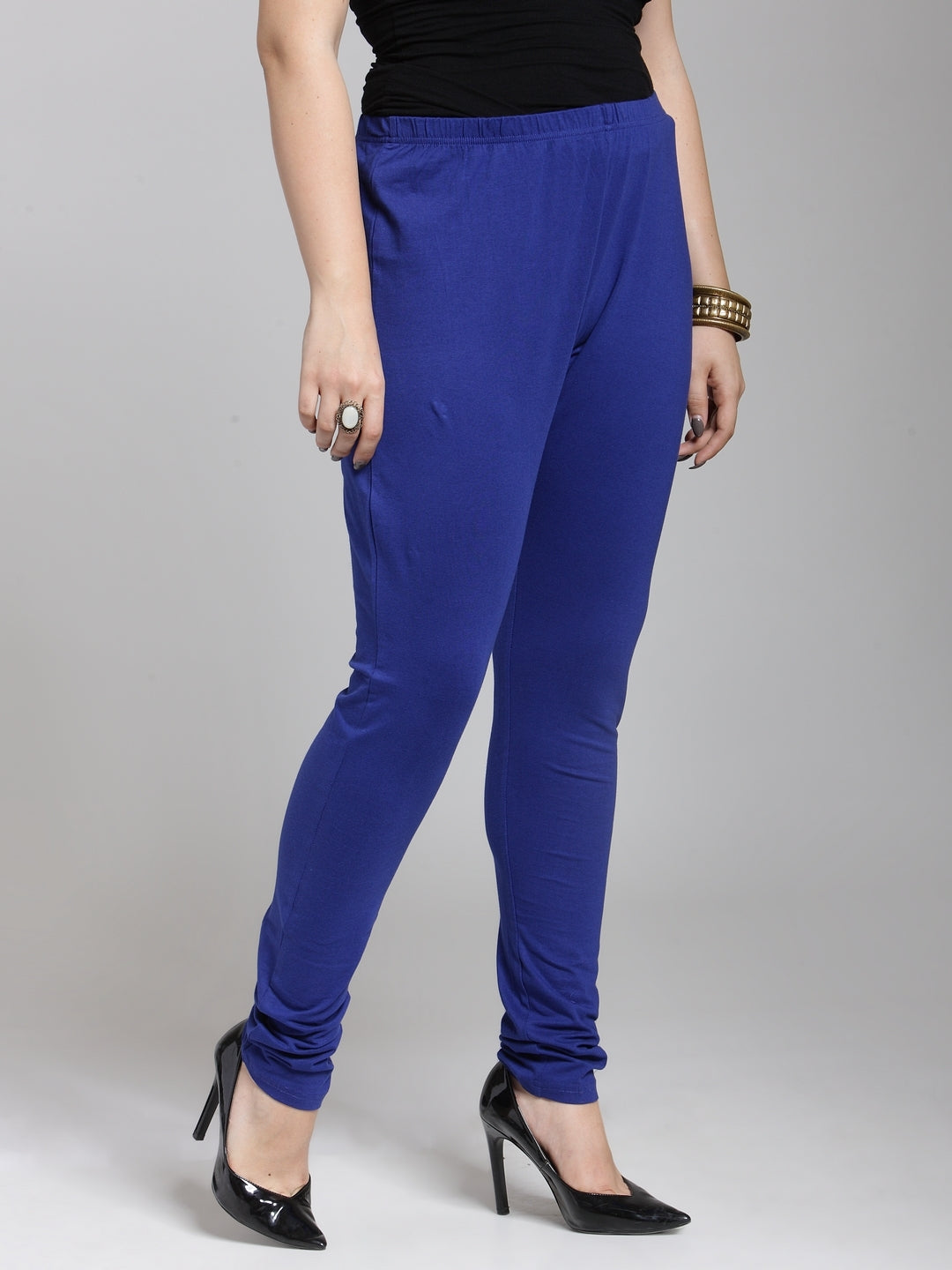 Plus Size Women Blue Solid Leggings