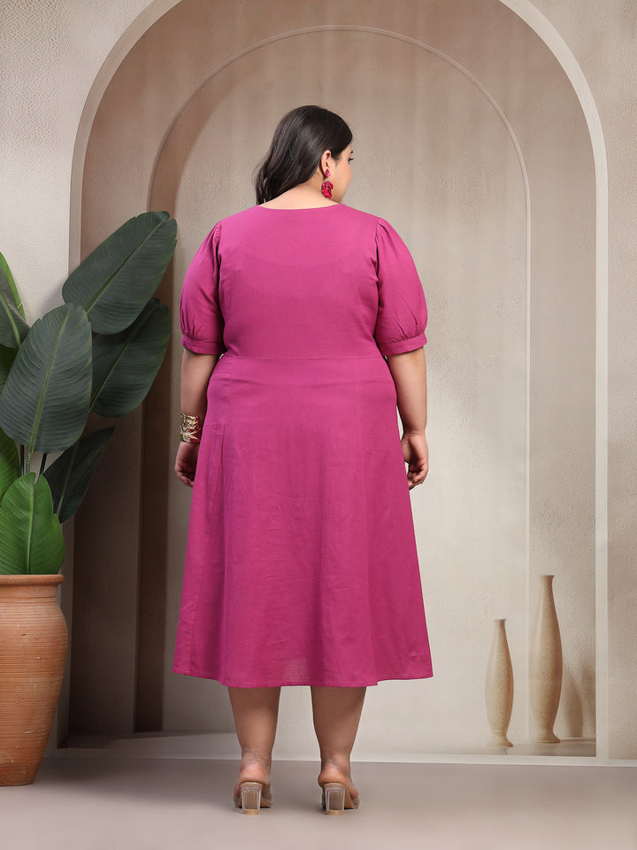 Plus Size Women Pink Solid Midi Dress