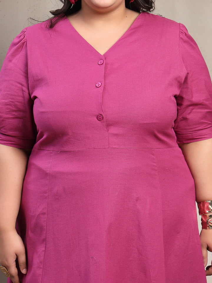 Plus Size Women Pink Solid Midi Dress