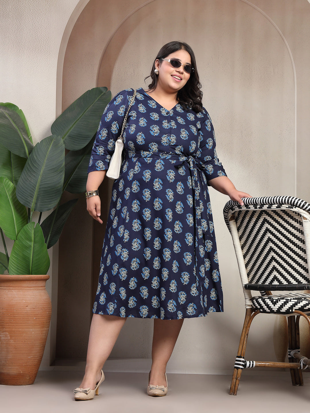 Plus Size Women Floral Print Puff Sleeve Maxi Dress