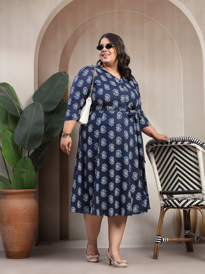 Plus Size Women Floral Print Puff Sleeve Maxi Dress