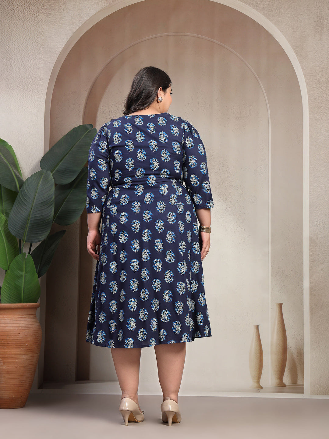 Plus Size Women Floral Print Puff Sleeve Maxi Dress