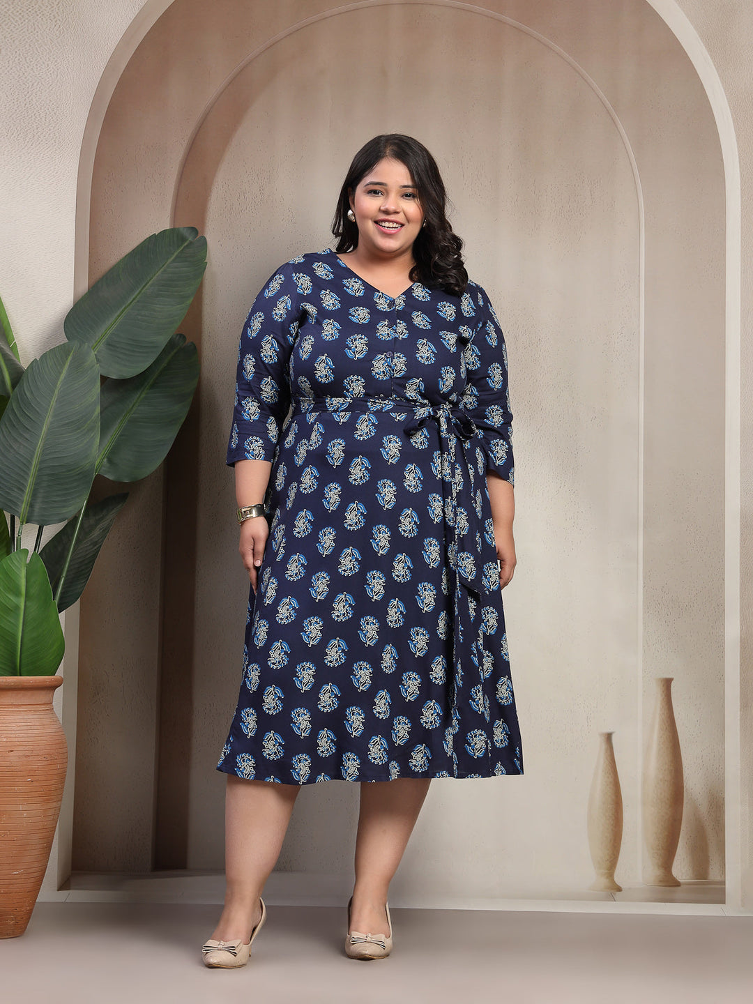 Plus Size Women Floral Print Puff Sleeve Maxi Dress