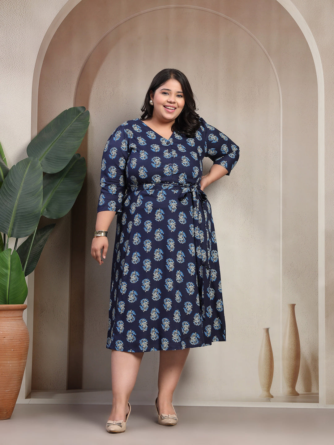 Plus Size Women Floral Print Puff Sleeve Maxi Dress