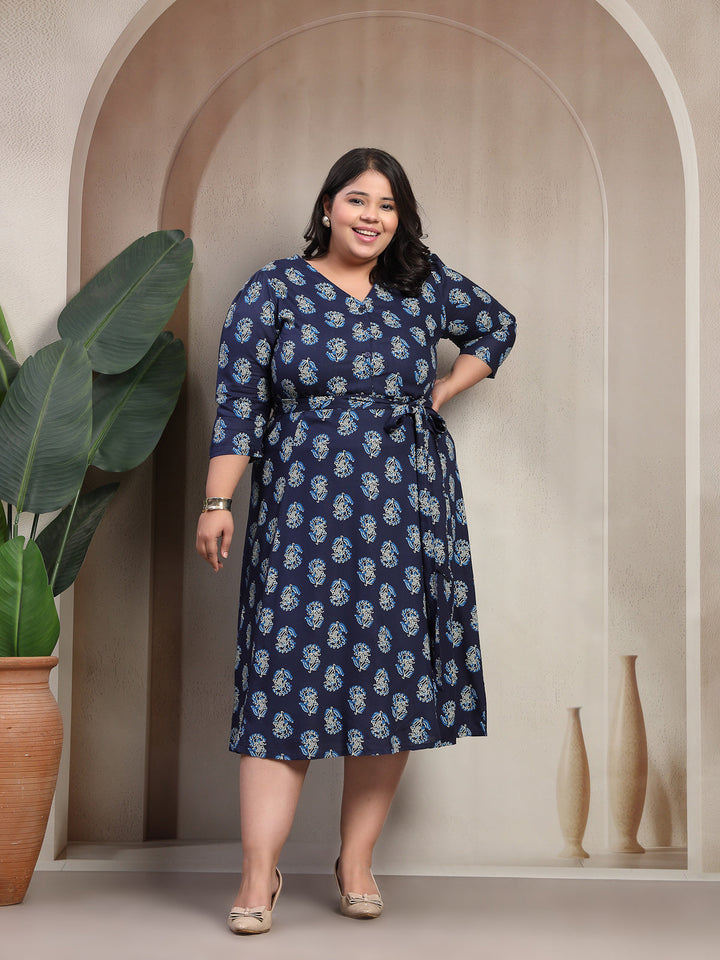 Plus Size Women Floral Print Puff Sleeve Maxi Dress