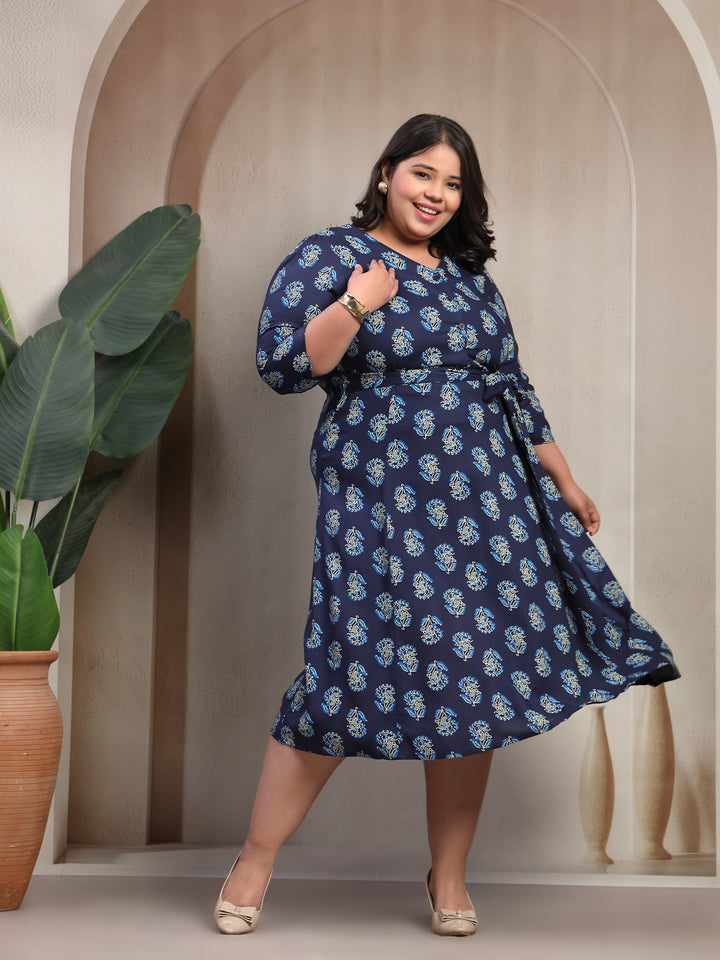 Plus Size Women Floral Print Puff Sleeve Maxi Dress