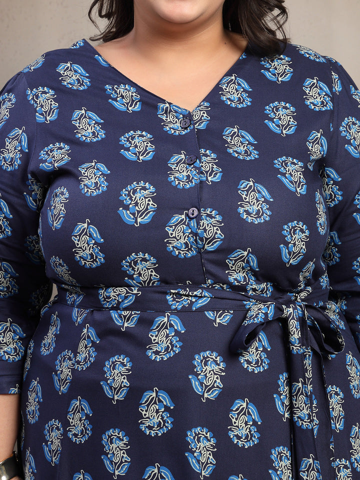 Plus Size Women Floral Print Puff Sleeve Maxi Dress