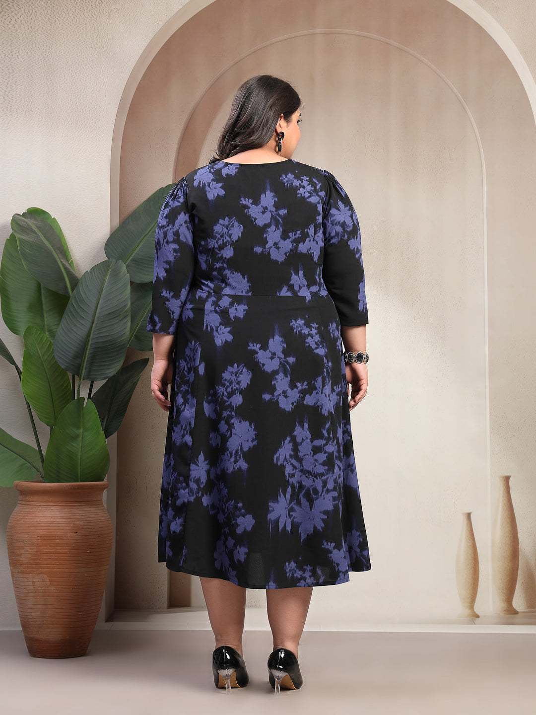 Plus Size Floral Print Fit & Flare Dress