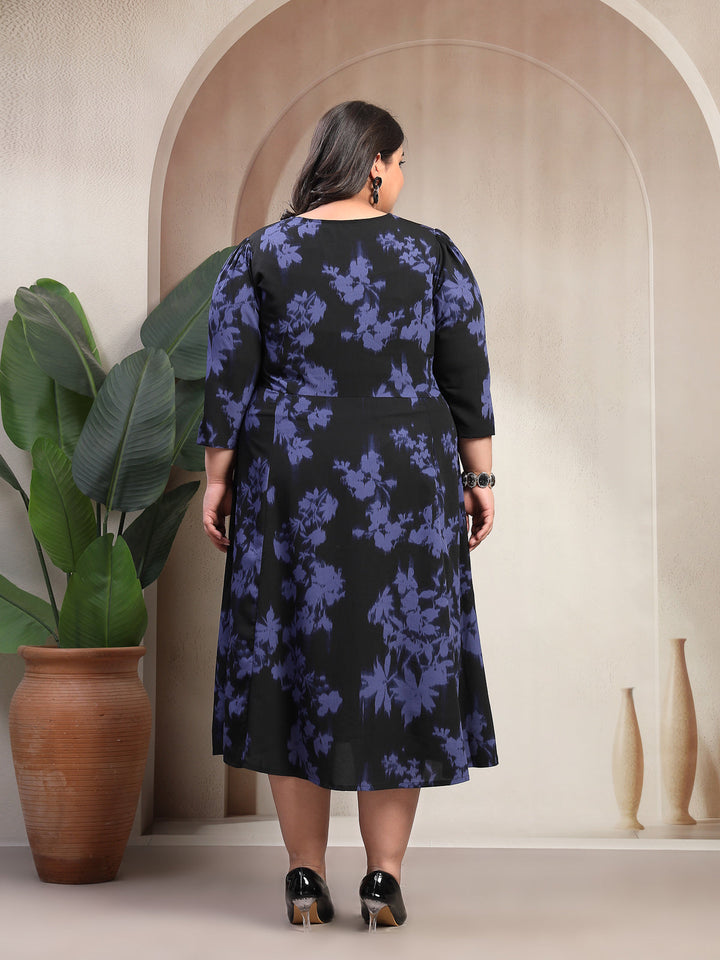 Plus Size Floral Print Fit & Flare Dress