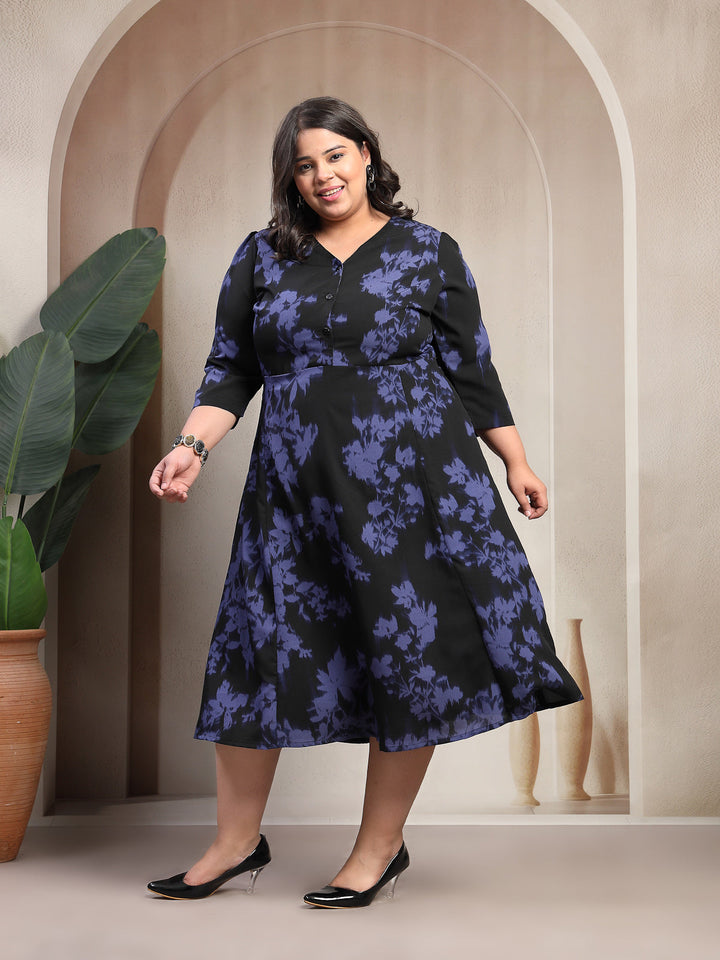 Plus Size Floral Print Fit & Flare Dress
