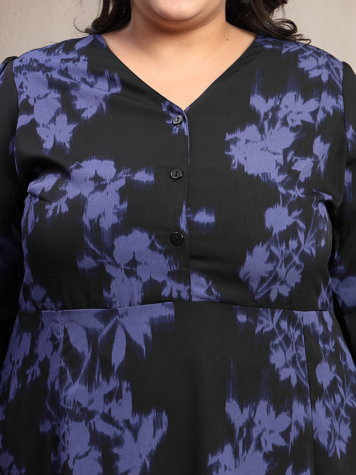 Plus Size Floral Print Fit & Flare Dress